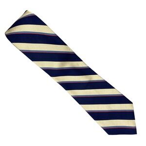 VTG May D&F Striped Repp Tie Mens Silk Navy Cream Red Regimental Preppy 56x3.5